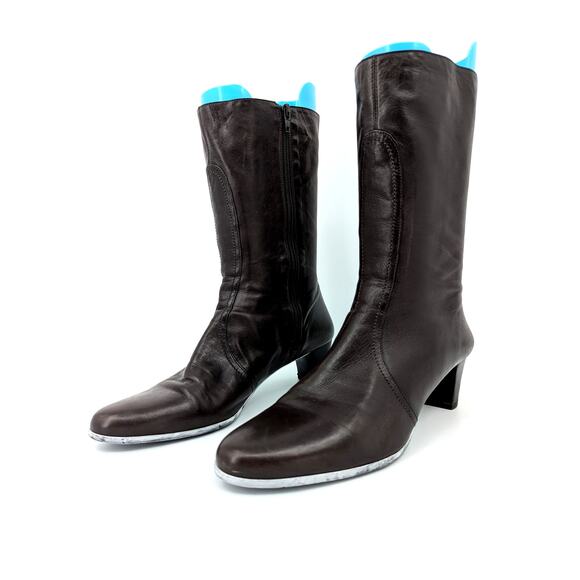 Cole Haan Brown Leather Mid-Calf Boots Women’s 9B Side Zip Heel Classic - Picture 1 of 7